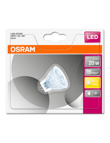 ŻARÓWKA LED LEDSTAR MR11 20 2,5W 2700K ciepła biała  184LM 12V 36° GU4/BLI 