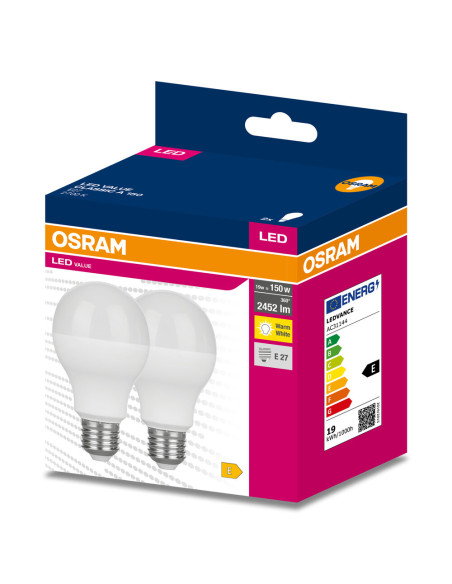 ŻARÓWKA LED 2-PAK VALUE CLA150 19W 2700K ciepła biała  2452LM 230V FR E27 