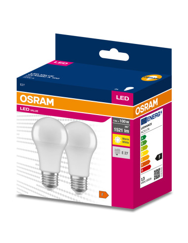 ŻARÓWKA LED 2-PAK VALUE CLA100 13W 3000K ciepła biała  1521LM 230V FR E27 
