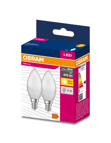 ŻARÓWKA LED 2-PAK VALUE CLB40 4.9W 3000K ciepła biała  470LM 230V FR E14 