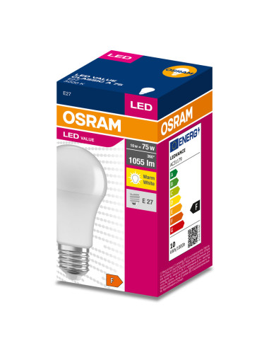 ŻARÓWKA LED VALUE CLA75 10W 3000K ciepła biała  1055LM 230V FR E27 