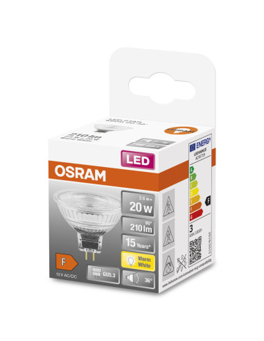 ŻARÓWKA LED STAR MR16 20 2.6W 2700K ciepła biała  230LM 36°12V GU5.3 GLASS 