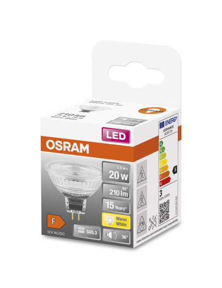 ŻARÓWKA LED STAR MR16 20 2.6W 2700K ciepła biała  230LM 36°12V GU5.3 GLASS 
