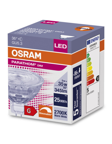 ŻARÓWKA LED PARATHOM MR16 DIM 35 5W 2700K ciepła biała CRI90  36° GU5.3 