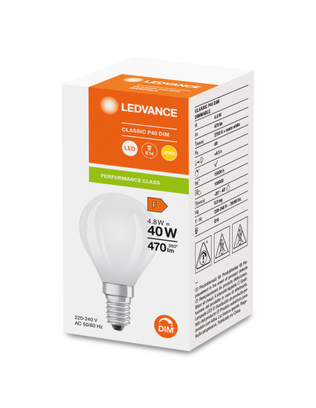 ŻARÓWKA LED P CLP40 DIM 4,8W 2700K ciepła biała  E14 FIL GL FR 470LM 