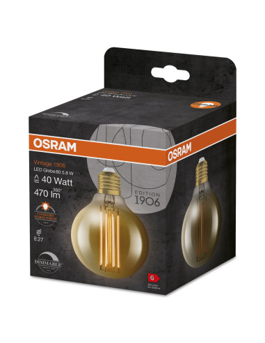 ŻARÓWKA LED 1906 VINTAGE GLOBE80 GOLD40 5,8W/822 FIL 470LM E27 