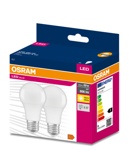 ŻARÓWKA LED 2-PAK VALUE CLA60 8,5 2700K ciepła biała 806LM 230V FR E27 