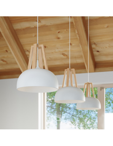 Lampa wisząca CASCO biała/naturalne drewno