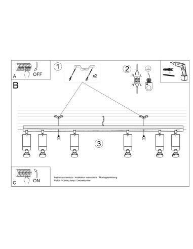 Plafon MERIDA 6L szary