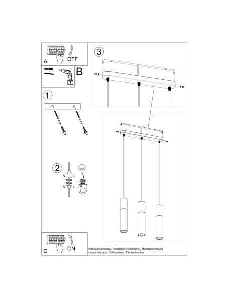 Lampa wisząca BORGIO 3L czarny
