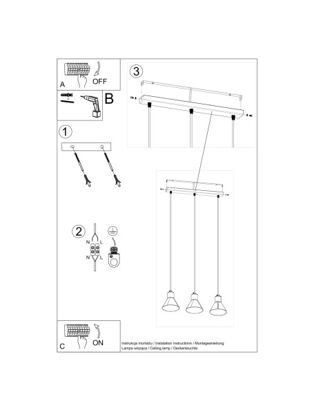 Lampa wisząca TAZILA 3 czarna [ES111]