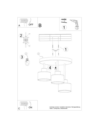 Plafon SAVAR 3 czarny
