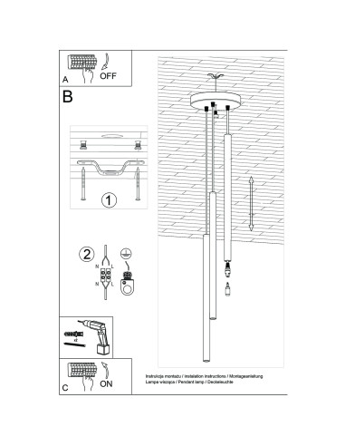Lampa wisząca PASTELO 3P złota