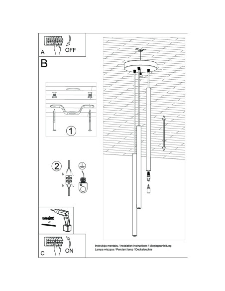 Lampa wisząca PASTELO 3P złota