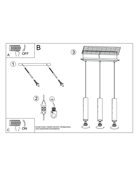 Lampa Wisząca LAGOS 3 złoty połysk