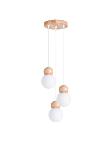 Lampa wisząca PEKKA 3P biała/naturalne drewno