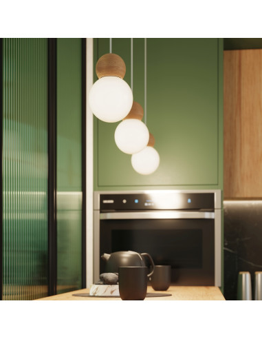 Lampa wisząca PEKKA 3P biała/naturalne drewno