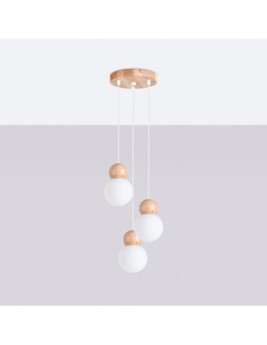 Lampa wisząca PEKKA 3P biała/naturalne drewno