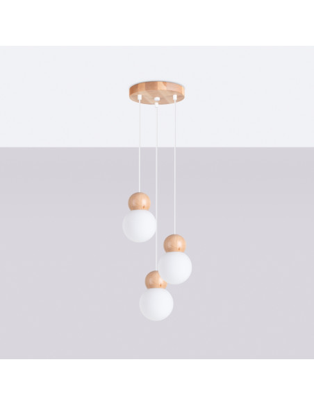 Lampa wisząca PEKKA 3P biała/naturalne drewno