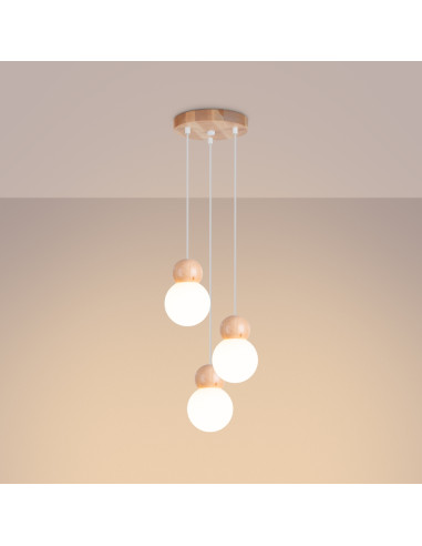 Lampa wisząca PEKKA 3P biała/naturalne drewno