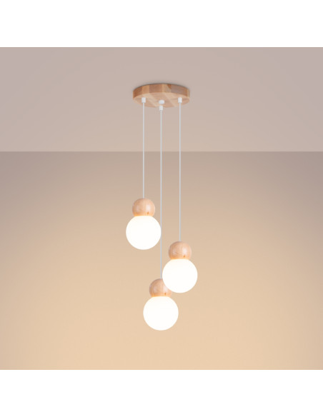 Lampa wisząca PEKKA 3P biała/naturalne drewno
