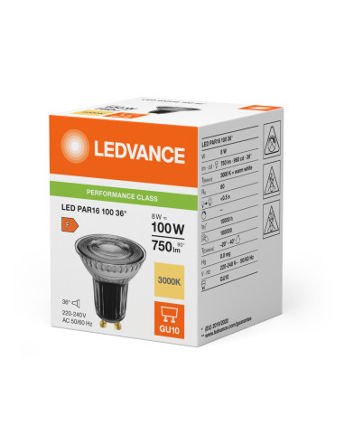 ŻARÓWKA LED P SPOT PAR16 GL 100 36° 8W 3000K ciepła biała GU10 750LM 
