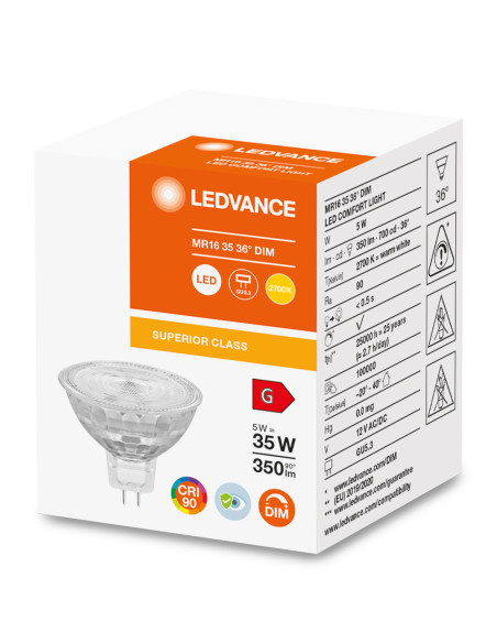 ŻARÓWKA LED COMFORT/SUPERIOR SPOT MR16 DIM 35 5W 2700K ciepła biała CRI90  GL GU5.3 