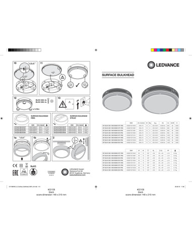 PLAFON SURFACE BULKHEAD SENSOR 300 15W/4000K WT IP65 