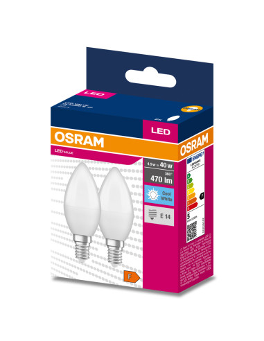 ŻARÓWKA LED 2-PAK VALUE CLB40 4.9W 4000K neutralna biała  470LM 230V FR E14 