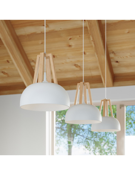 Lampa wisząca CASCO biała/naturalne drewno