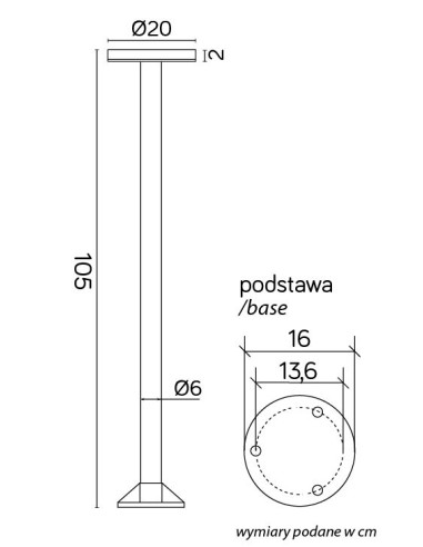 RONDO II LAMPA STOJĄCA LED 12W 1140LM IP65 105cm  CZARNA RO-1050 SU-MA