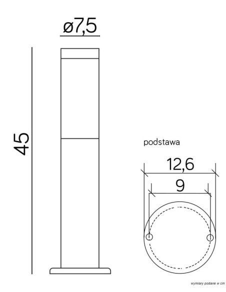 Inox LAMPA STOJĄCA SŁUPEK 40CM 1 X E27 IP44 SREBRNY ST 022-450 SR SU-MA