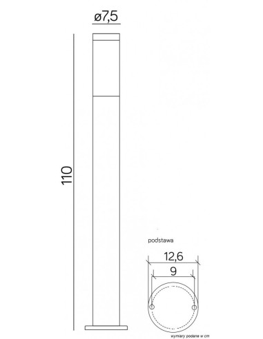 Inox LAMPA STOJĄCA SŁUPEK 110CM 1 X E27 IP44 CZARNY ST 022-1100 BL SU-MA