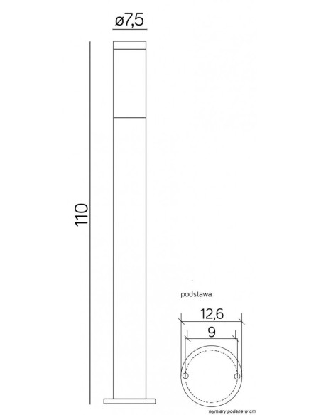 Inox LAMPA STOJĄCA SŁUPEK 110CM 1 X E27 IP44 CZARNY ST 022-1100 BL SU-MA