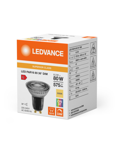 ŻARÓWKA LED S SPOT PAR16 GL 80 36° DIM 8,3W 3000K ciepła biała CRI90 GU10 575LM 