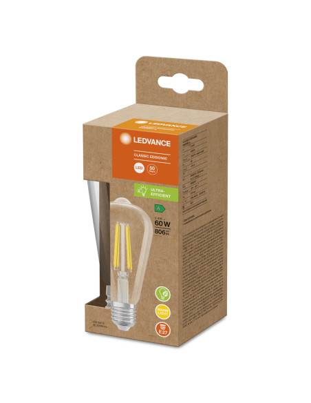 ŻARÓWKA LED ENERGY EFFICIENT EDISON60 3,8W/3000K ciepła biała FIL E27 KLASA A 