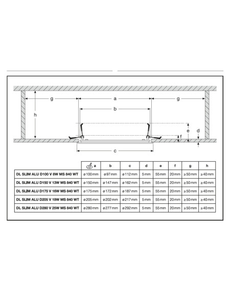 DOWNLIGHT DL SLIM ALU D100 V 8W/6W/4W 3000K/4000K 100LM/W MS WT 
