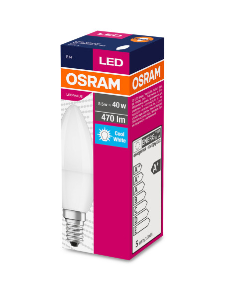 ŻARÓWKA LED VALUE CLB40 4.9W 4000K neutralna biała  470LM 230V FR E14 