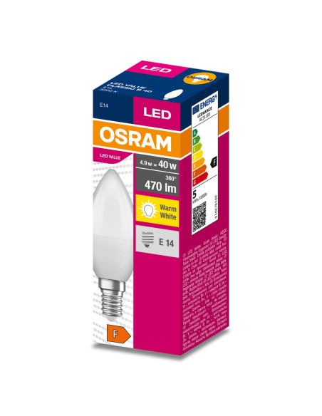 ŻARÓWKA LED VALUE CLB40 4.9W 3000K ciepła biała  470LM 230V FR E14 