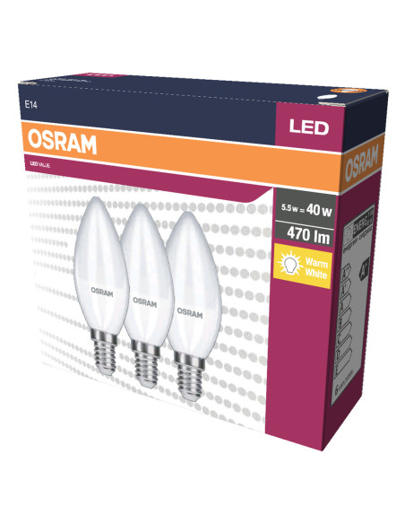 ŻARÓWKA LED 3-PAK VALUE CLB40 4.9W 2700K ciepła biała  470LM 230V FR E14 