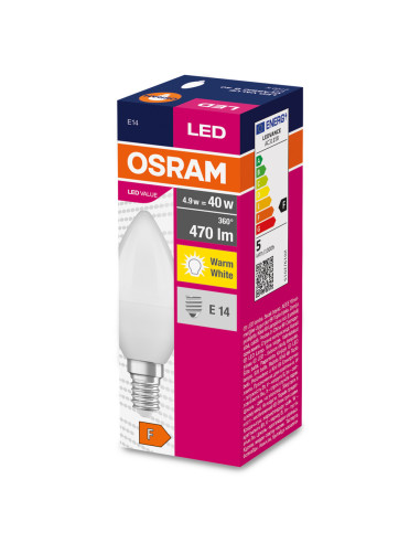 ŻARÓWKA LED VALUE CLB40 4.9W 2700K ciepła biała  470LM 115° 230V FR E14 