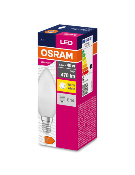 ŻARÓWKA LED VALUE CLB40 4.9W 2700K ciepła biała  470LM 115° 230V FR E14 