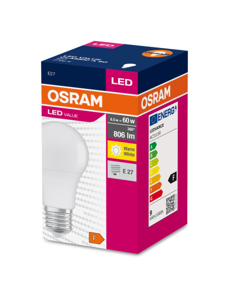 ŻARÓWKA LED VALUE CLA60 8W 2700K ciepła biała  806LM 200° 230V FR E27