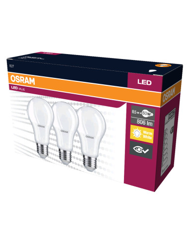 ŻARÓWKA LED 3-PAK VALUE CLA60 8W 2700K ciepła biała  806LM 230V FR E27 