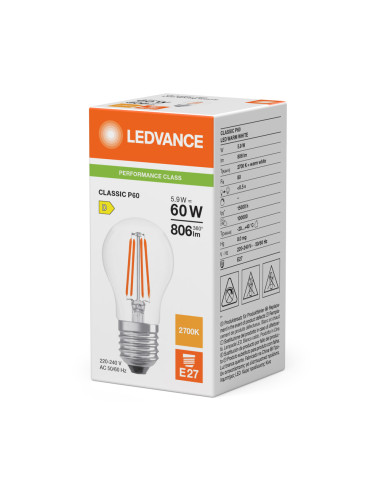 ŻARÓWKA LED P CLP60 5,9W 2700K ciepła biała E27 FIL CL 806LM 
