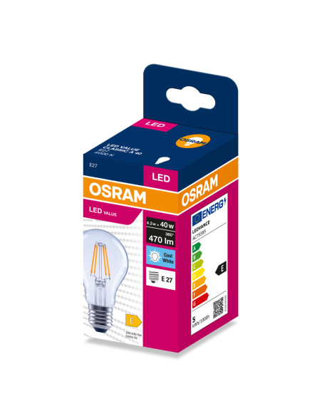 ŻARÓWKA LED VALUE RF CLA40 4,2W 4000K neutralna biała 470LM FIL E27  
