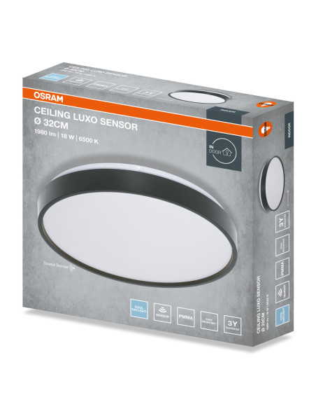 PLAFON LED CEILING LUXO SENSOR 320 18W 6500K 990LM IP20 BLACK 
