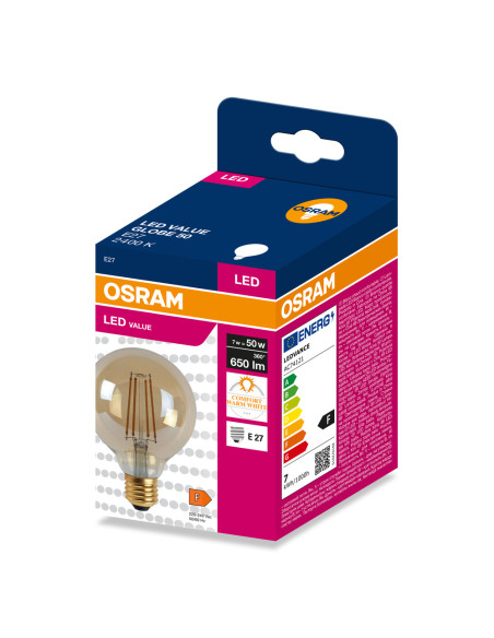 ŻARÓWKA LED VALUE RF GLOBE 80 50 7W 2400K 650LM FIL GOLD E27 
