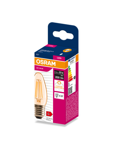 ŻARÓWKA LED VALUE RF CLB20 2,5W 2400K 200LM FIL GOLD E27  
