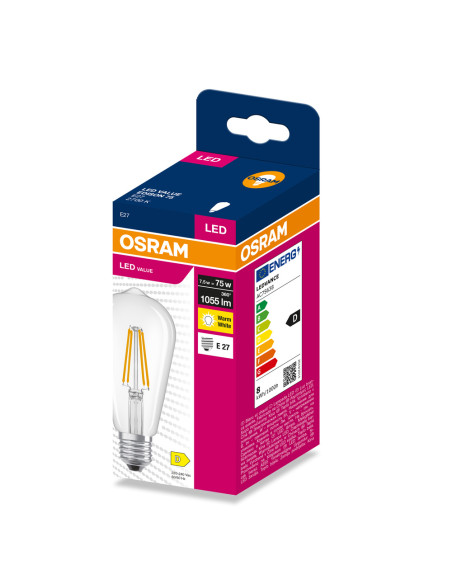 ŻARÓWKA LED VALUE RF EDISON 75 7,5W 2700K ciepła biała 1055LM FIL E27 